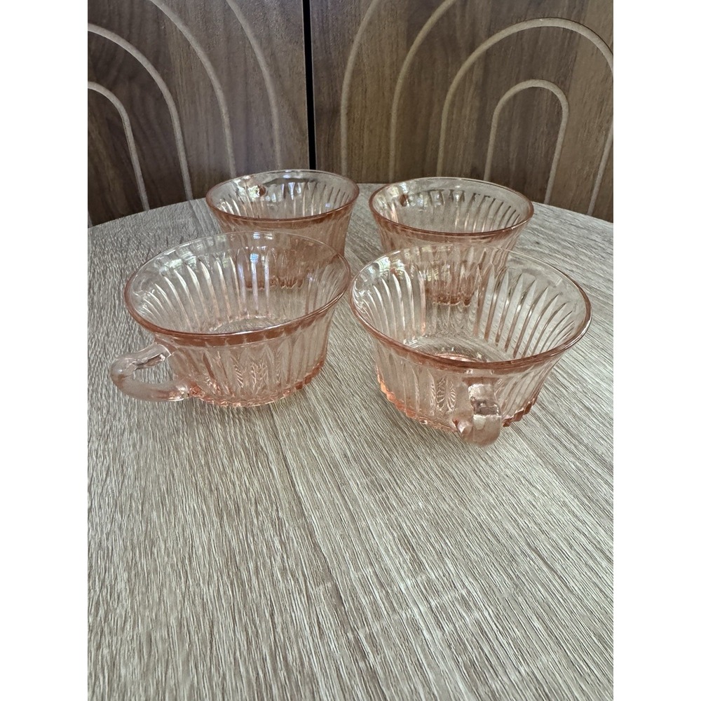 Vintage Jeannette Depression Glass 4 Sierra Pinwheel Pink Cups 2"x3.5"